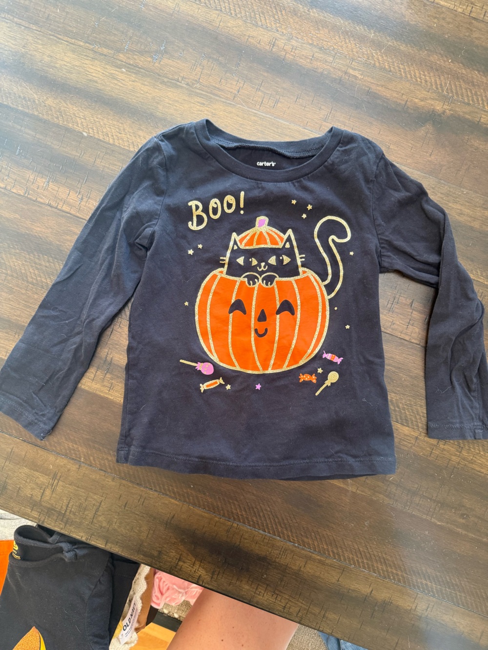 Carter's Girls' Black Halloween Cat in Pumpkin Long-Sleeve Tee